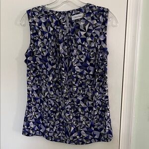 Calvin Klein Blue Geometric Sleeveless Blouse